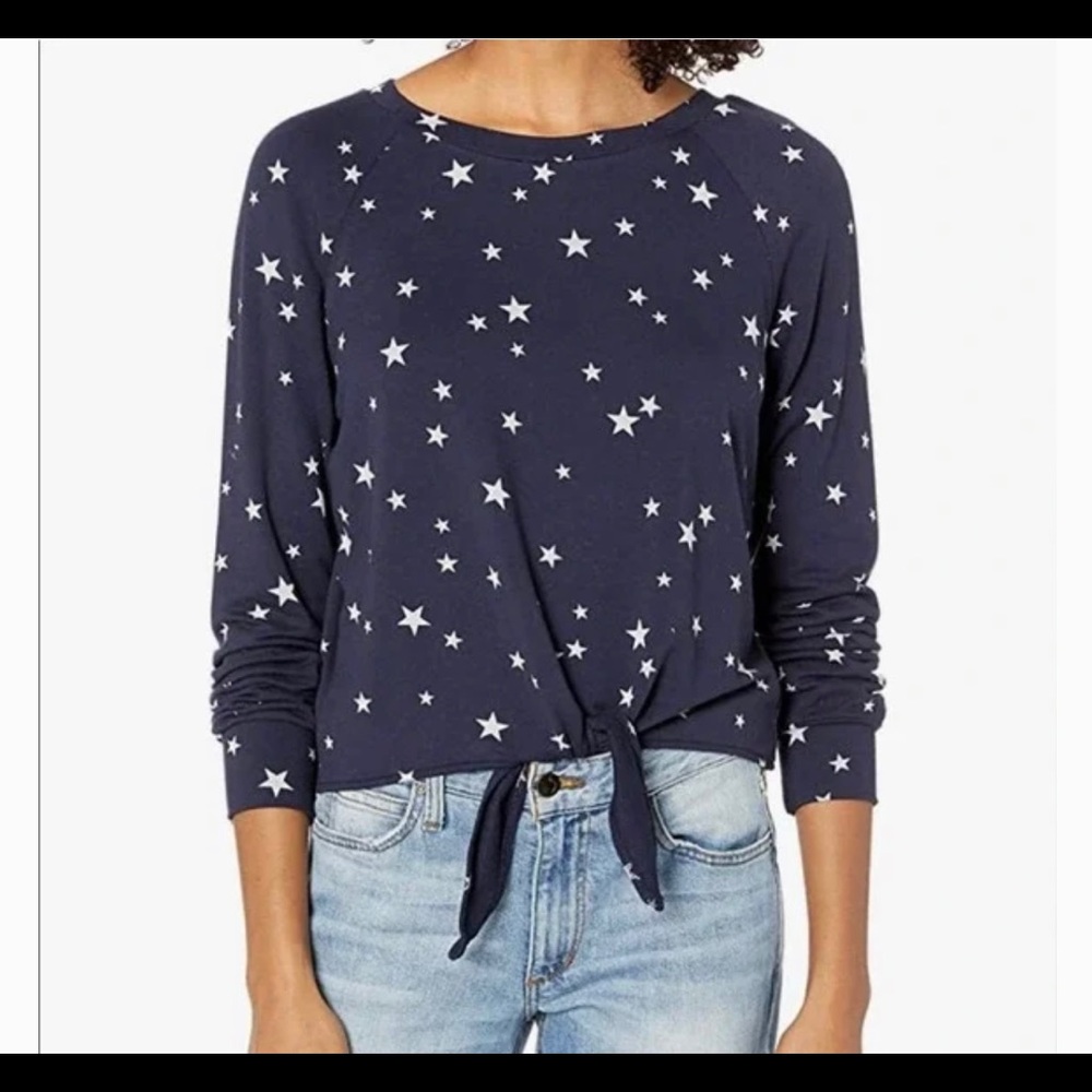 BB Dakota Estelle Navy Star Print French Terry Top with tie at waist. Size M.